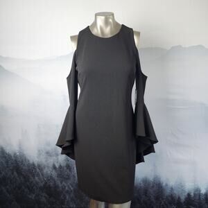 NWT Vince Camuto Artistic Muse Cold-Shoulder Bell Sleeve Black Dress | Small